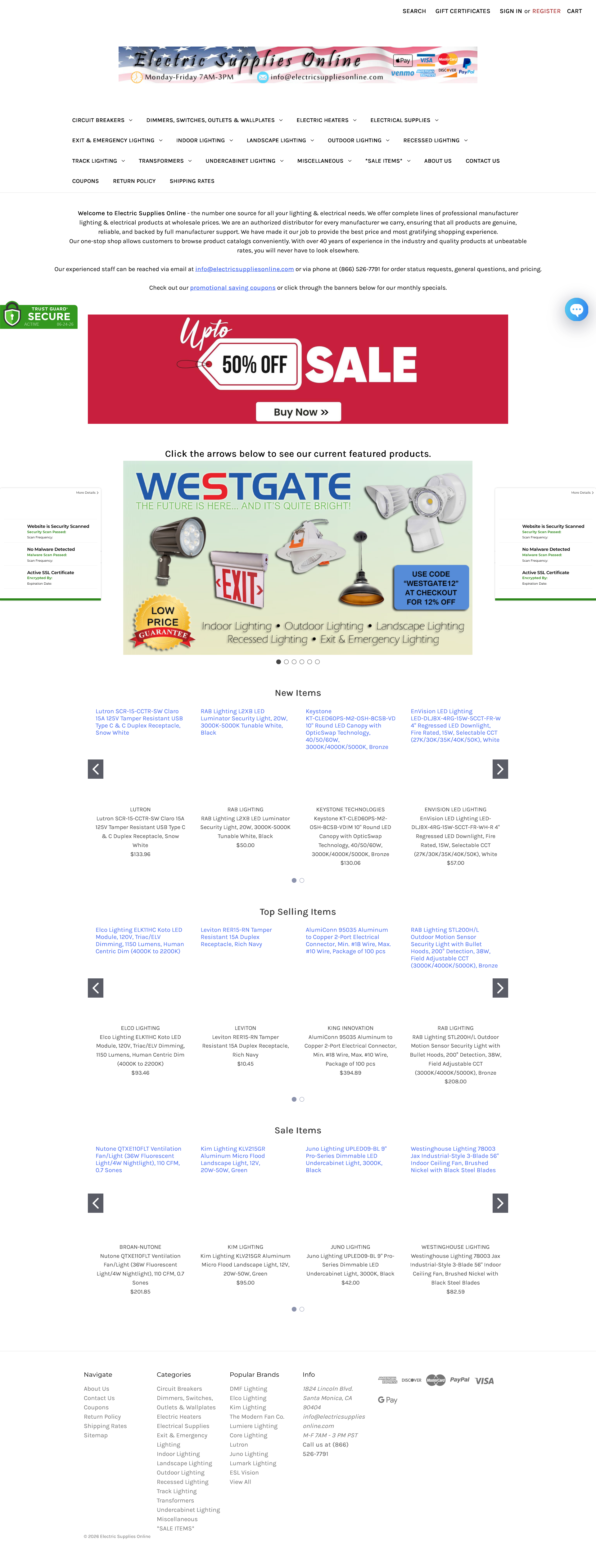 Electric Supplies Online website screenshot